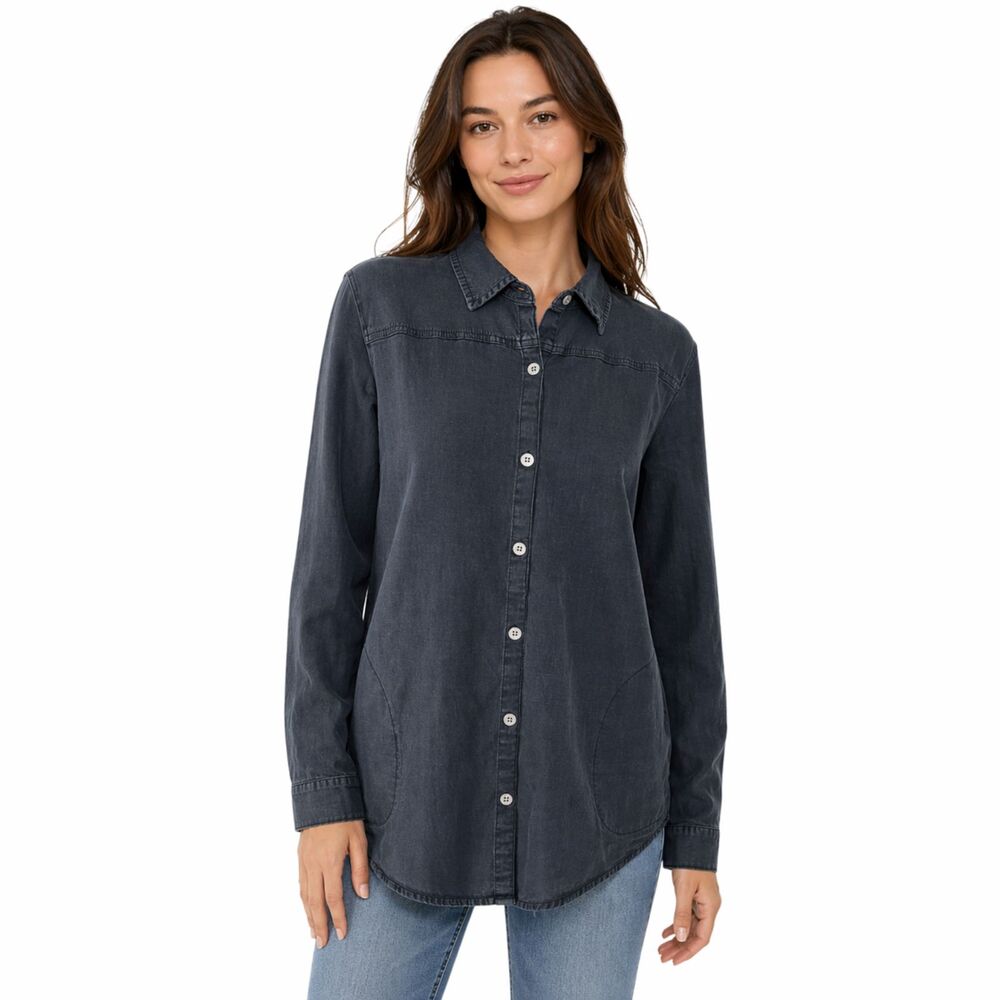 D&Co Denim Lyocell Button Down Shirt Dress Minimalist Chambray Tunic XS